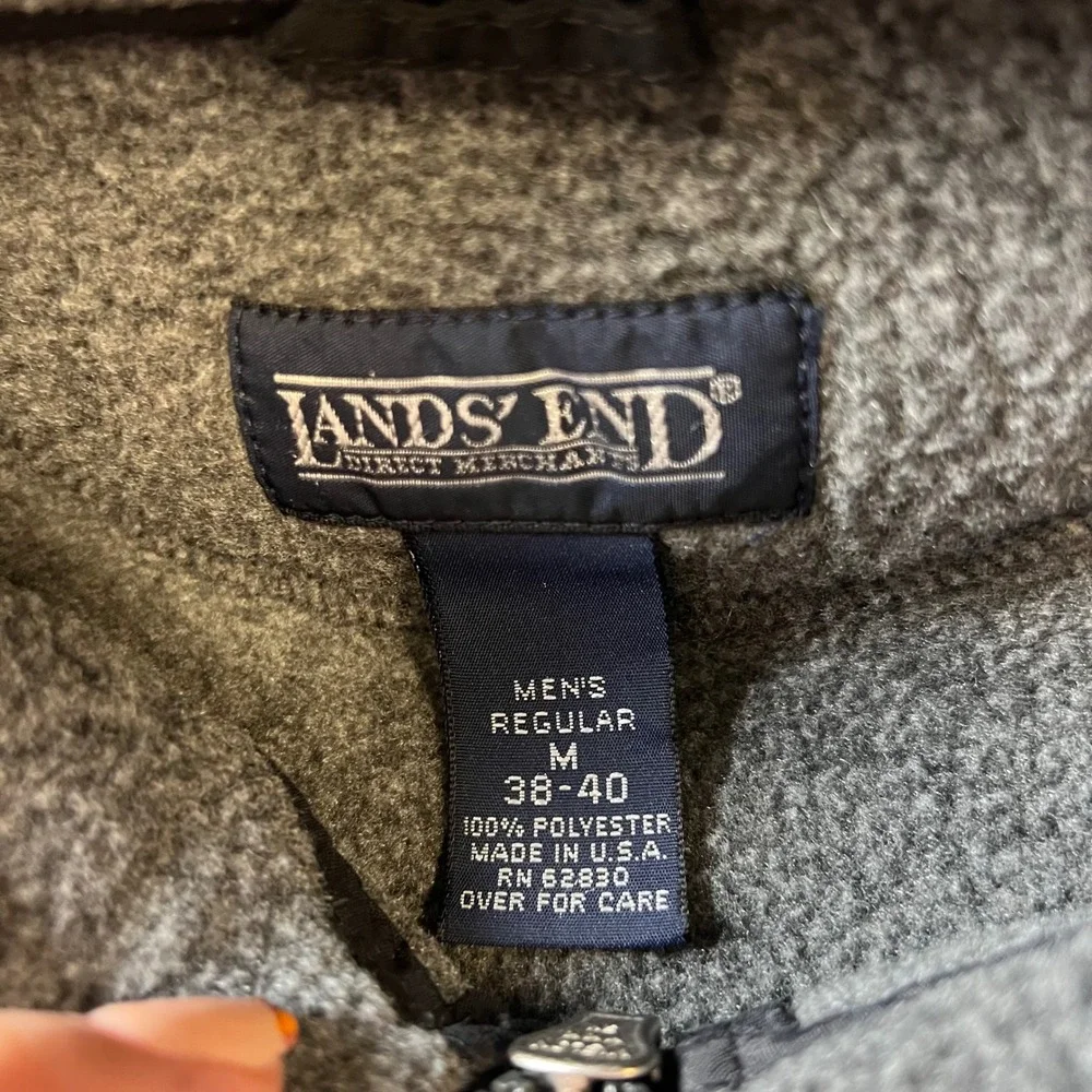 Lands End Fleece Pullover Mens M Gray 1/4 Zip Sherpa Made in USA AV93